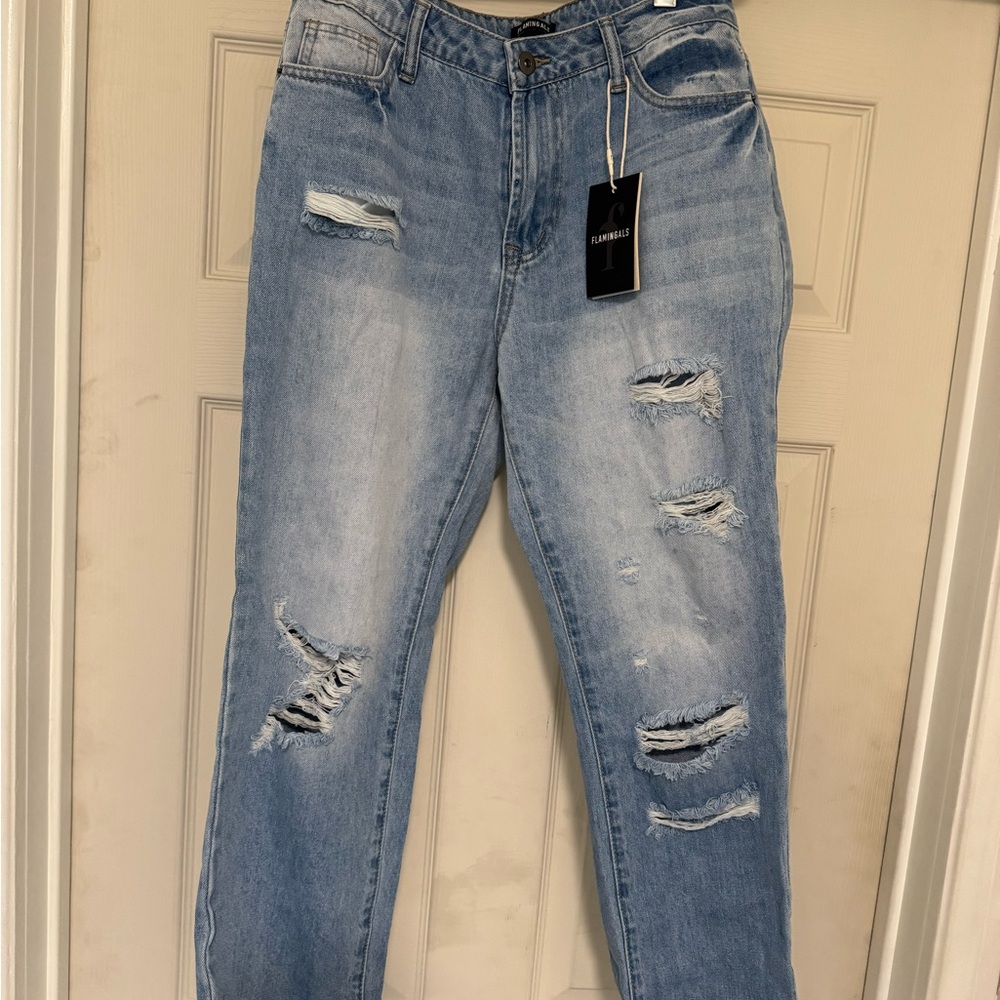 Stylish Distressed Light Blue Jeans